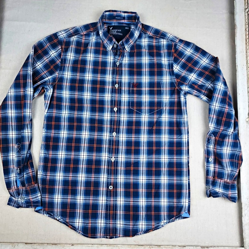 American Eagle Outfitters Athletic Fit Plaid Button Down Shirt Long Sleeve S